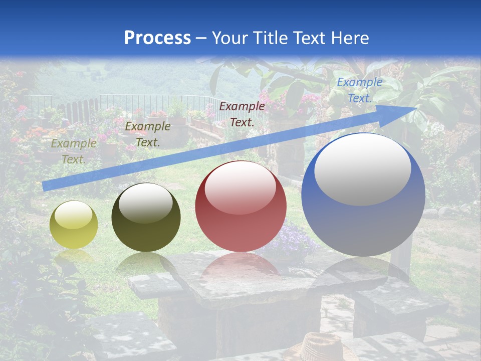 A Picture Of A Garden With A Bench And Flowers PowerPoint Template