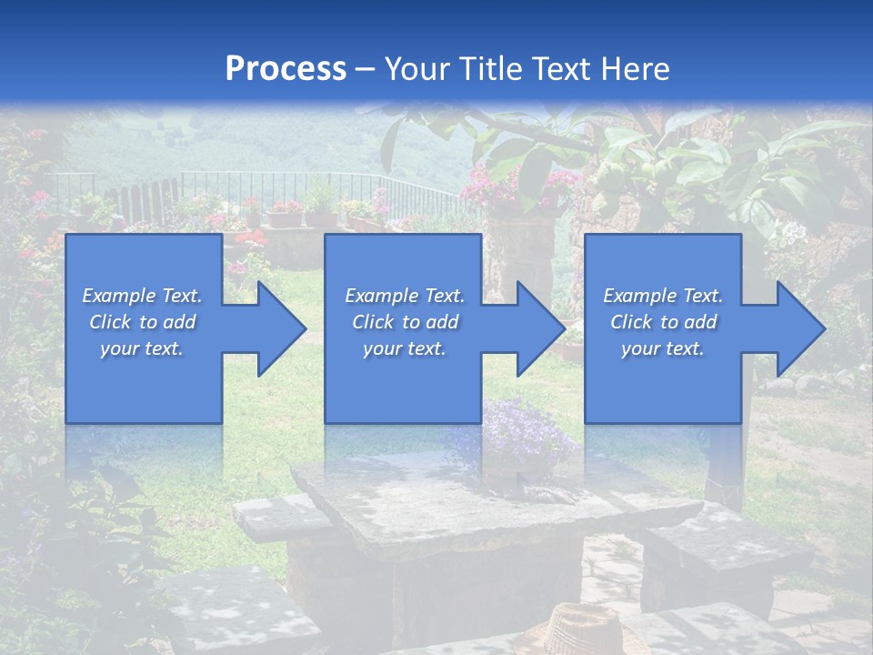 A Picture Of A Garden With A Bench And Flowers PowerPoint Template
