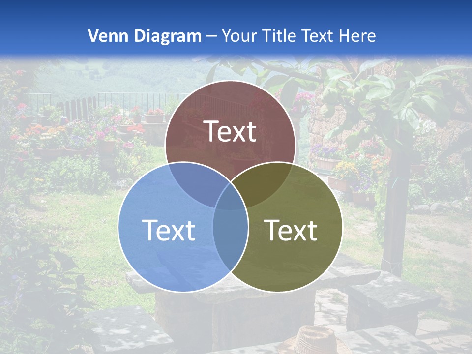 A Picture Of A Garden With A Bench And Flowers PowerPoint Template