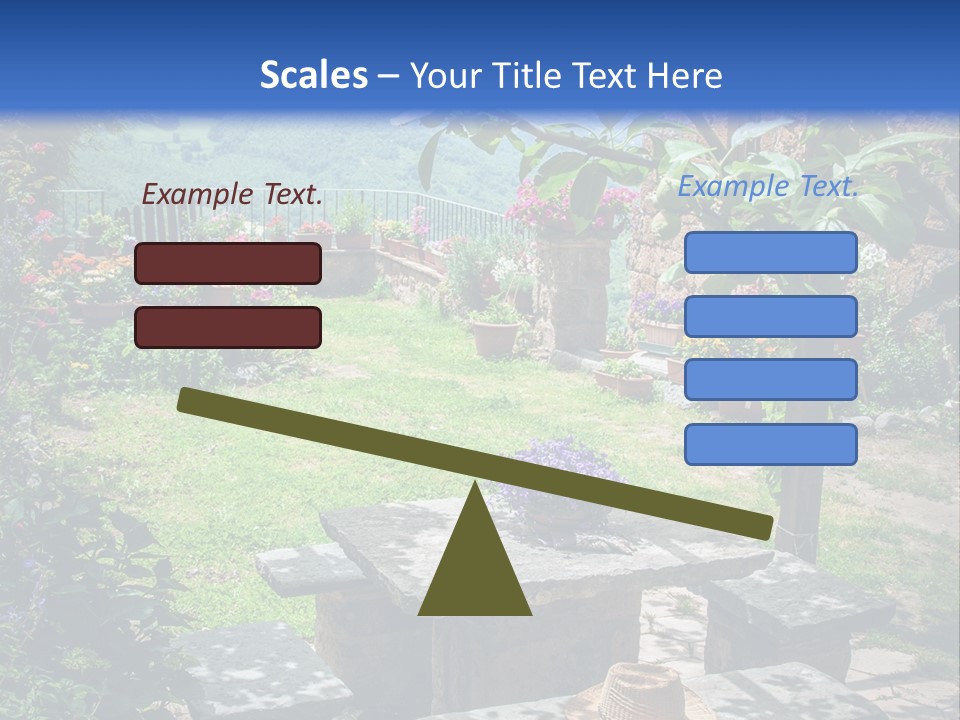 A Picture Of A Garden With A Bench And Flowers PowerPoint Template