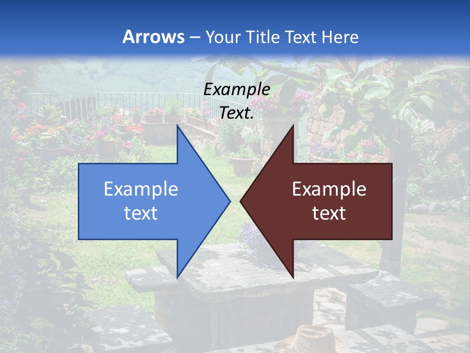 A Picture Of A Garden With A Bench And Flowers PowerPoint Template