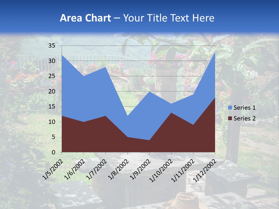 A Picture Of A Garden With A Bench And Flowers PowerPoint Template