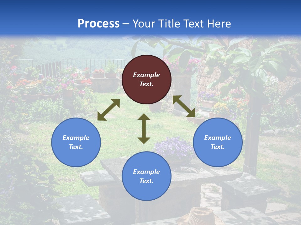 A Picture Of A Garden With A Bench And Flowers PowerPoint Template