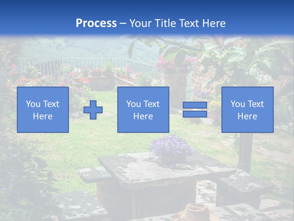 A Picture Of A Garden With A Bench And Flowers PowerPoint Template
