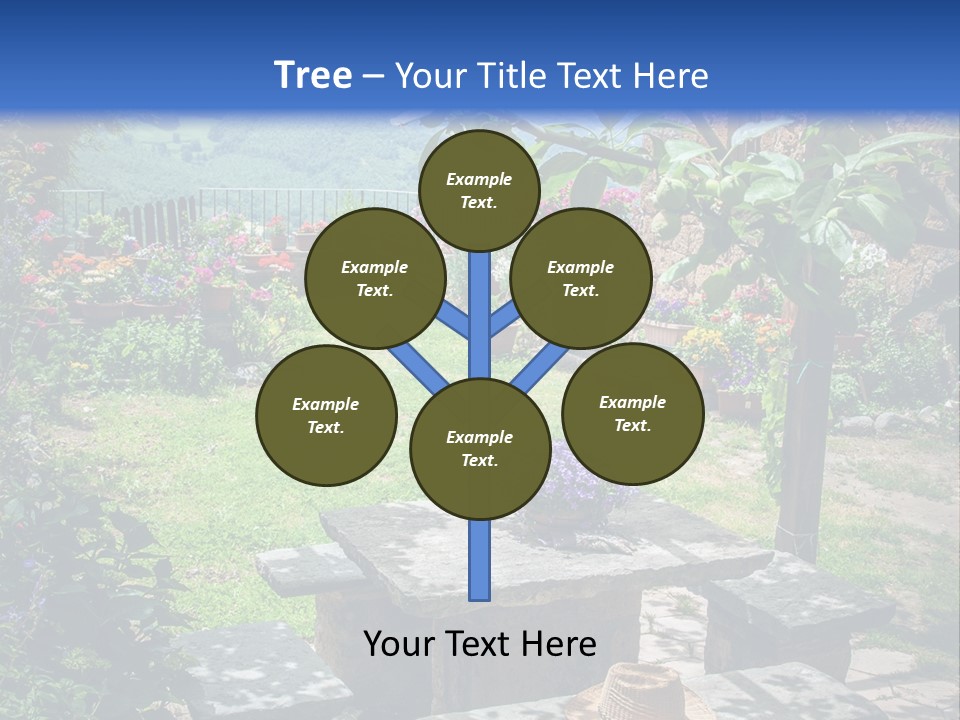 A Picture Of A Garden With A Bench And Flowers PowerPoint Template