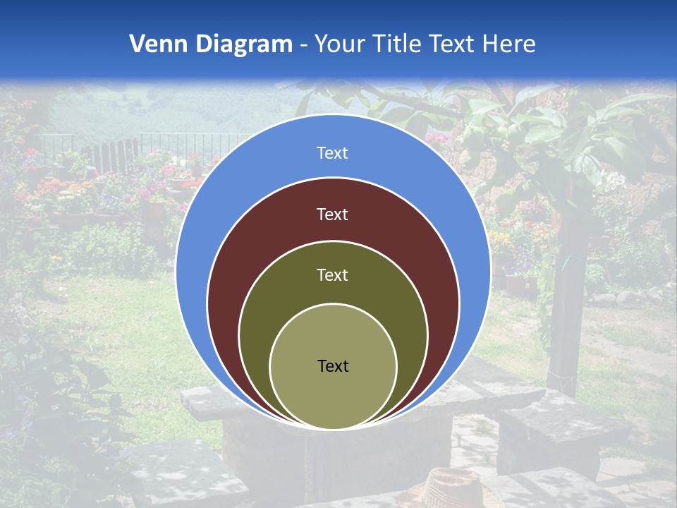 A Picture Of A Garden With A Bench And Flowers PowerPoint Template
