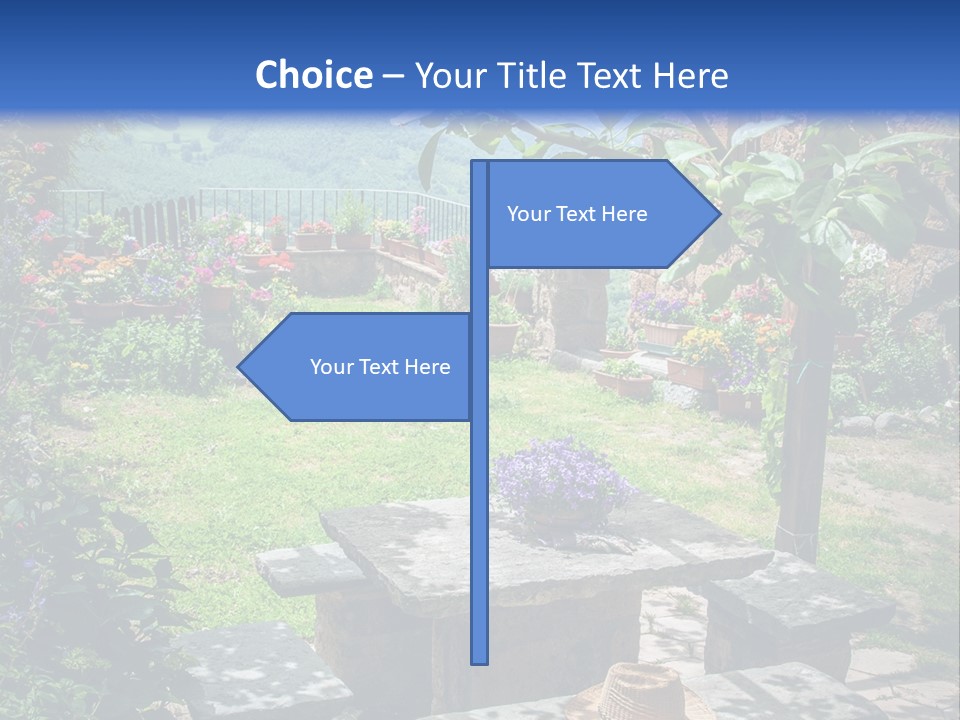 A Picture Of A Garden With A Bench And Flowers PowerPoint Template