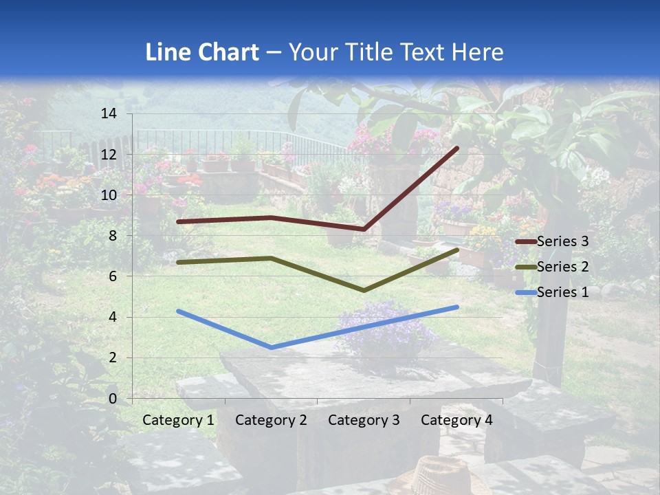 A Picture Of A Garden With A Bench And Flowers PowerPoint Template