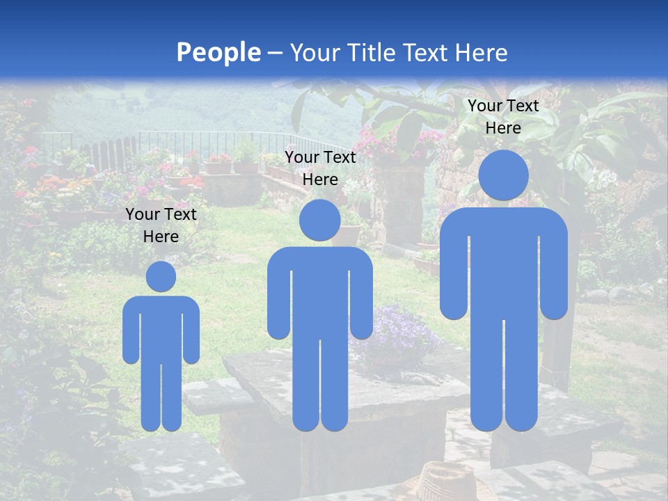 A Picture Of A Garden With A Bench And Flowers PowerPoint Template