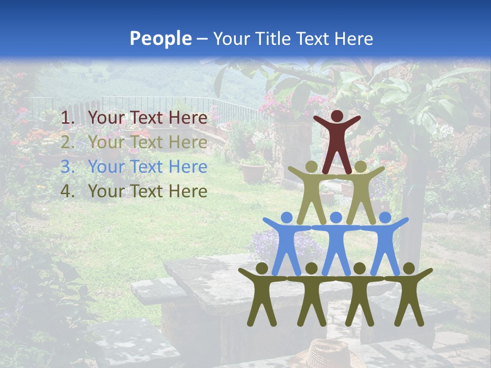 A Picture Of A Garden With A Bench And Flowers PowerPoint Template