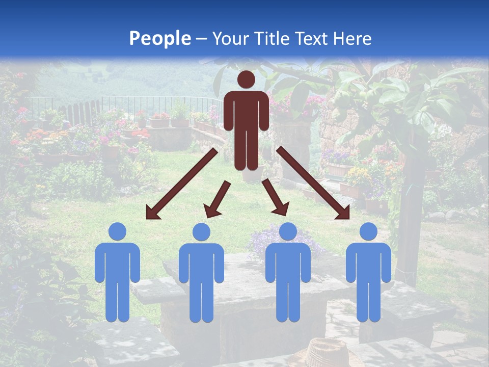 A Picture Of A Garden With A Bench And Flowers PowerPoint Template