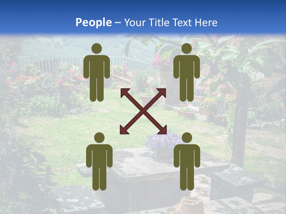 A Picture Of A Garden With A Bench And Flowers PowerPoint Template