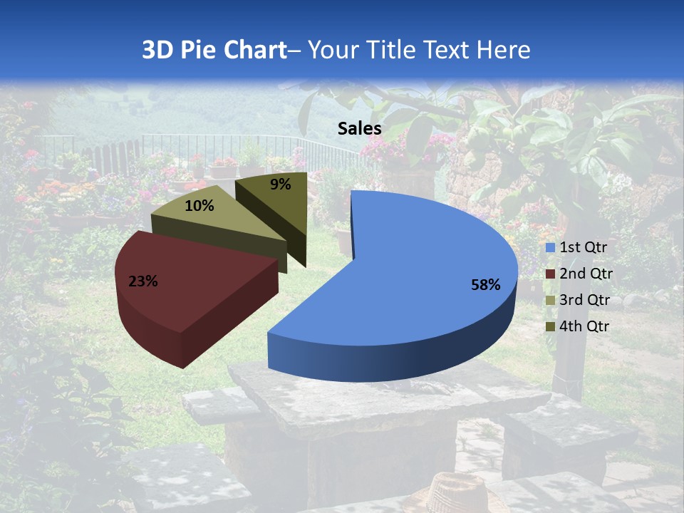 A Picture Of A Garden With A Bench And Flowers PowerPoint Template