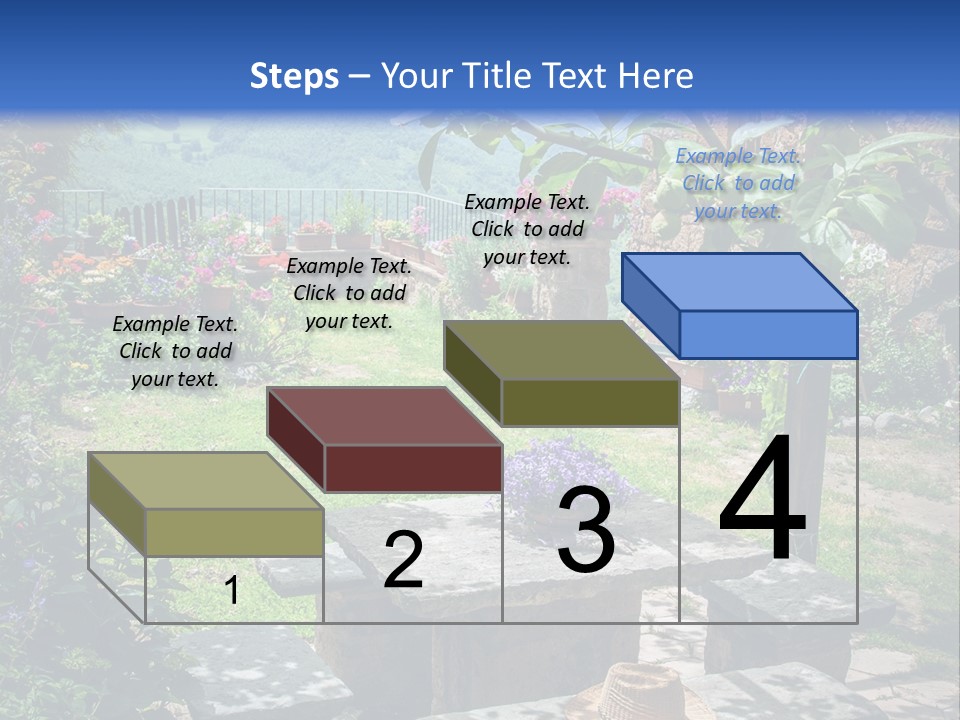 A Picture Of A Garden With A Bench And Flowers PowerPoint Template