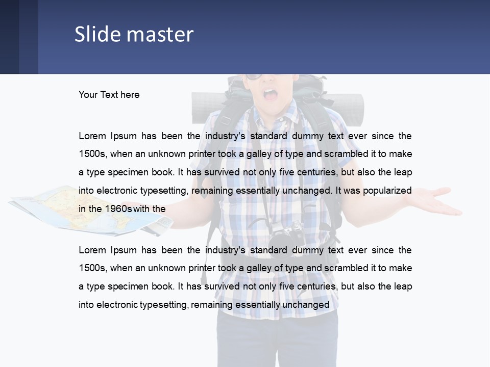 A Man With A Backpack Is Holding A Map PowerPoint Template