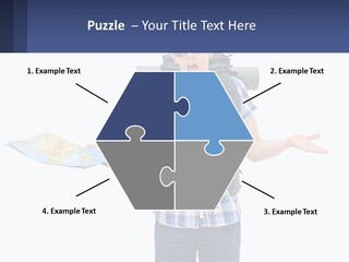 A Man With A Backpack Is Holding A Map PowerPoint Template