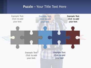 A Man With A Backpack Is Holding A Map PowerPoint Template