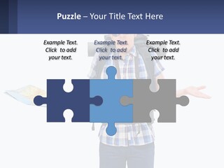 A Man With A Backpack Is Holding A Map PowerPoint Template