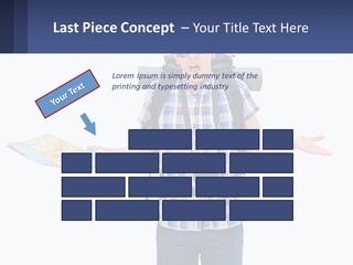 A Man With A Backpack Is Holding A Map PowerPoint Template