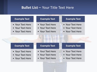 A Man With A Backpack Is Holding A Map PowerPoint Template