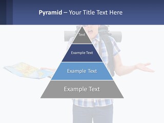 A Man With A Backpack Is Holding A Map PowerPoint Template