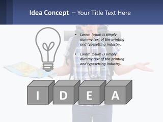 A Man With A Backpack Is Holding A Map PowerPoint Template
