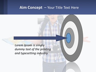 A Man With A Backpack Is Holding A Map PowerPoint Template