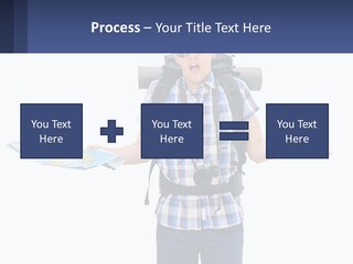A Man With A Backpack Is Holding A Map PowerPoint Template