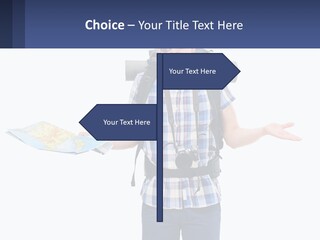 A Man With A Backpack Is Holding A Map PowerPoint Template