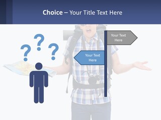 A Man With A Backpack Is Holding A Map PowerPoint Template