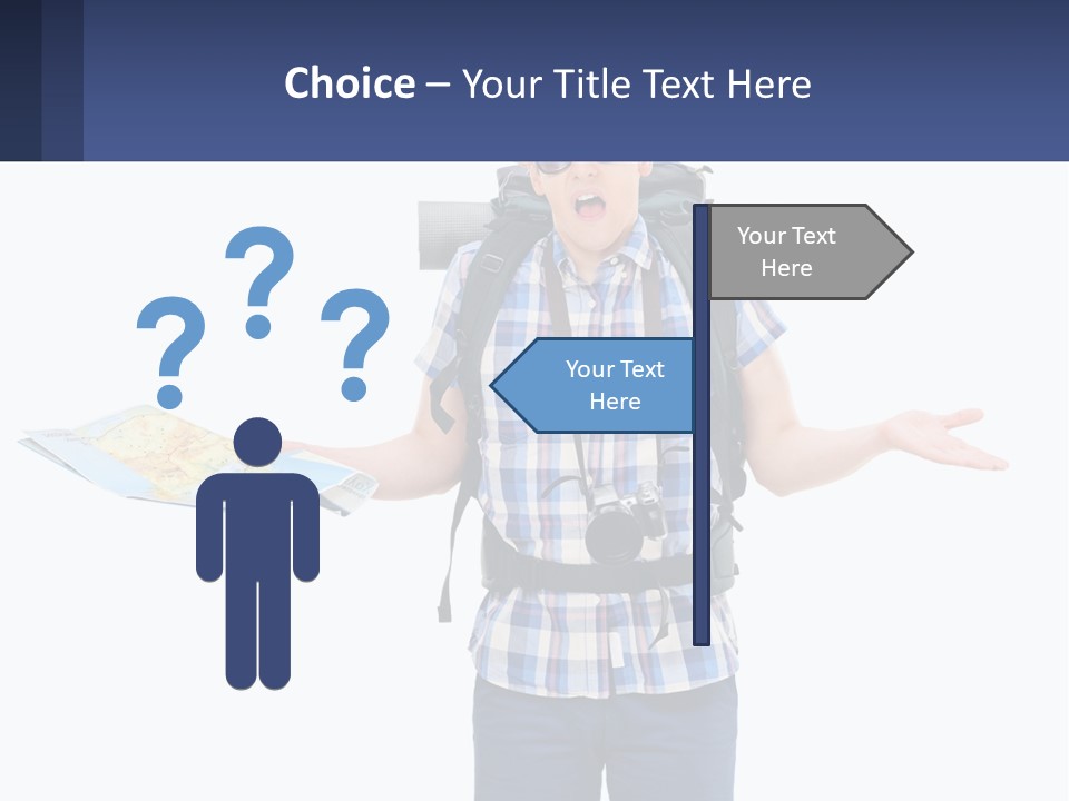 A Man With A Backpack Is Holding A Map PowerPoint Template