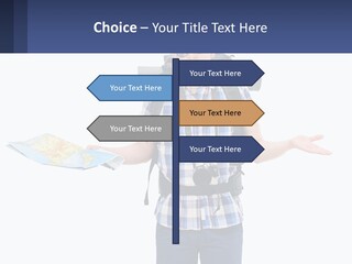 A Man With A Backpack Is Holding A Map PowerPoint Template