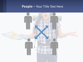 A Man With A Backpack Is Holding A Map PowerPoint Template