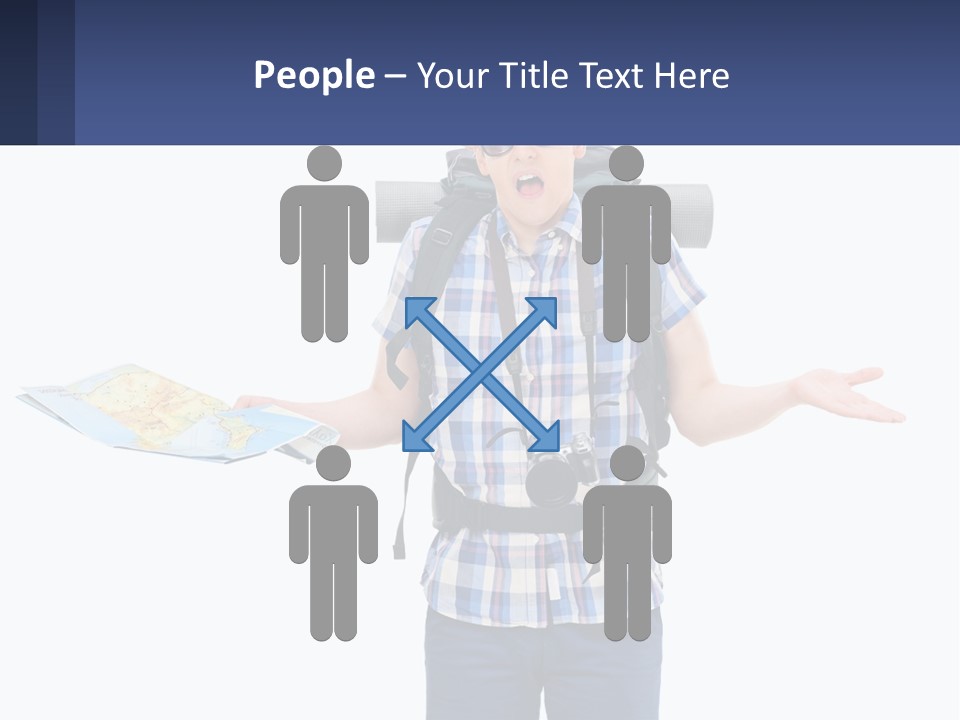 A Man With A Backpack Is Holding A Map PowerPoint Template