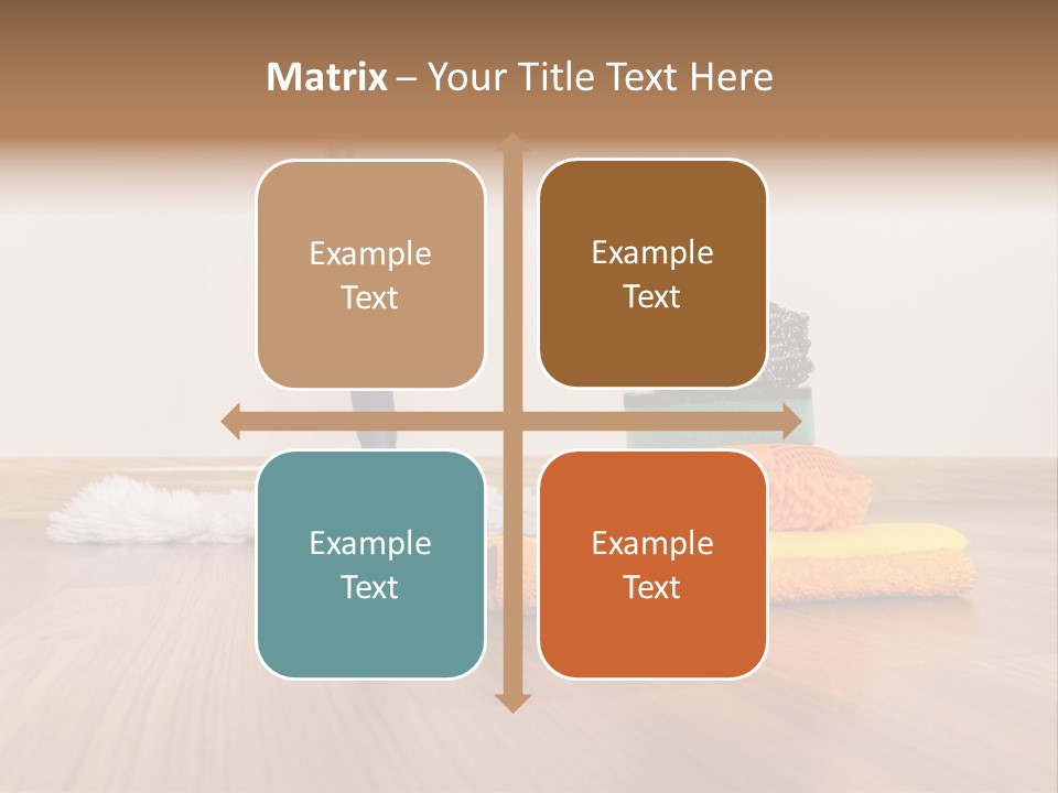 A Mop And Cleaning Supplies On A Wooden Floor PowerPoint Template