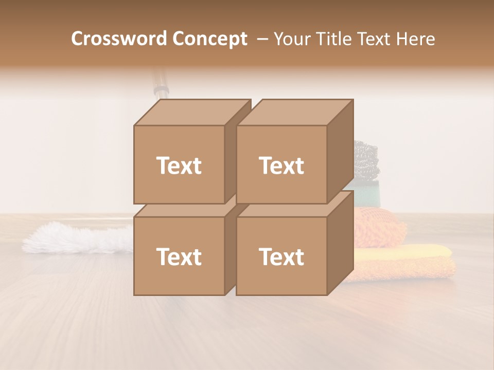 A Mop And Cleaning Supplies On A Wooden Floor PowerPoint Template