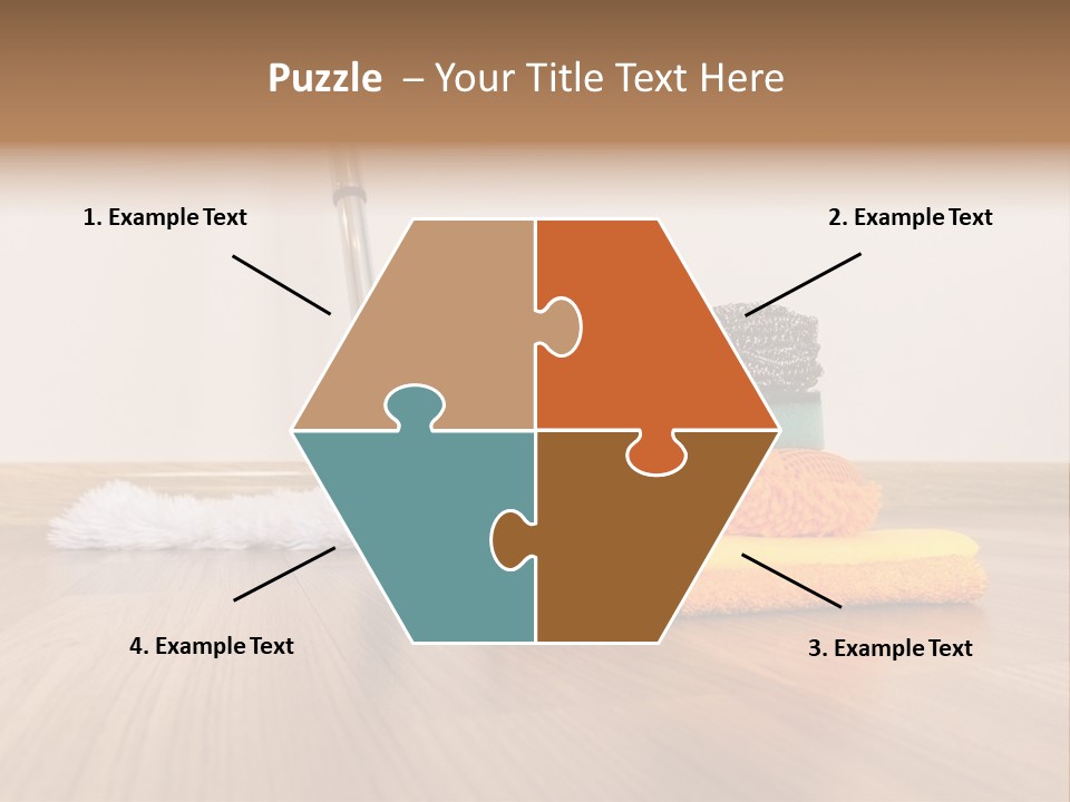 A Mop And Cleaning Supplies On A Wooden Floor PowerPoint Template