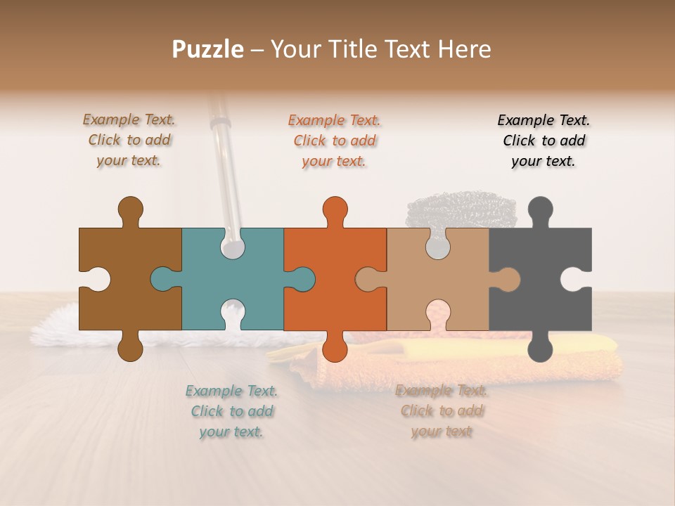 A Mop And Cleaning Supplies On A Wooden Floor PowerPoint Template