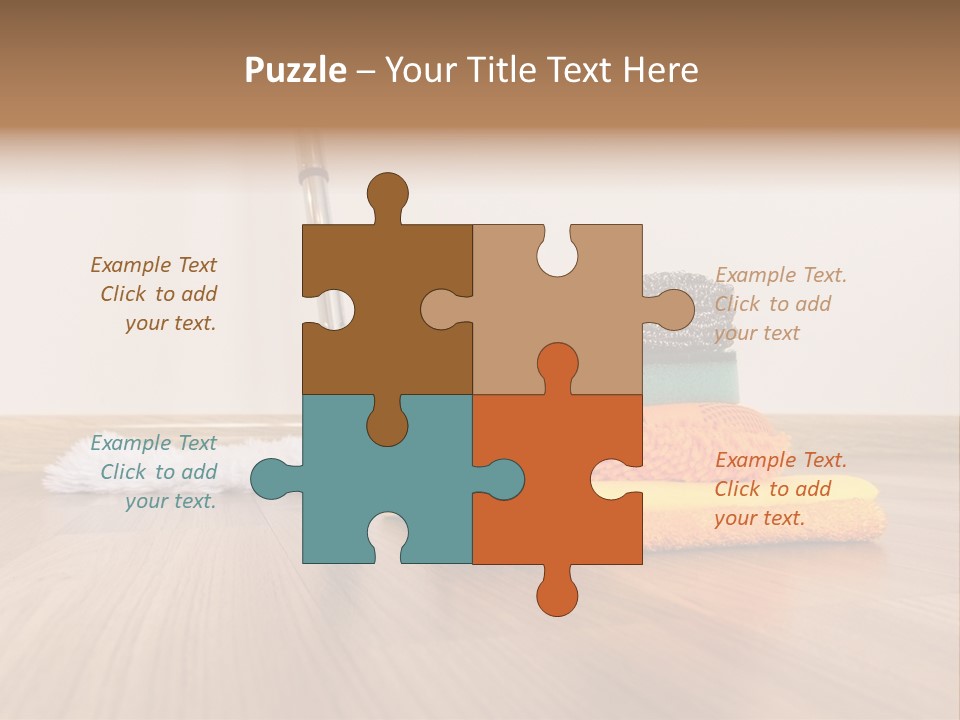 A Mop And Cleaning Supplies On A Wooden Floor PowerPoint Template