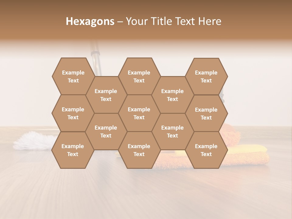A Mop And Cleaning Supplies On A Wooden Floor PowerPoint Template