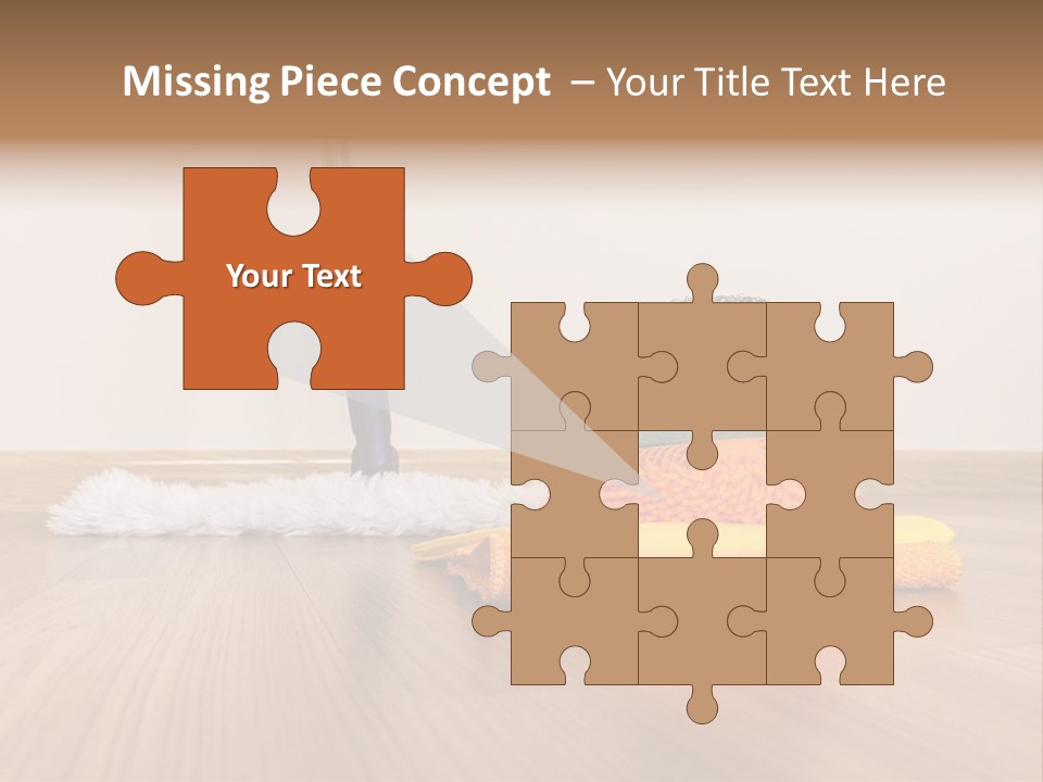A Mop And Cleaning Supplies On A Wooden Floor PowerPoint Template