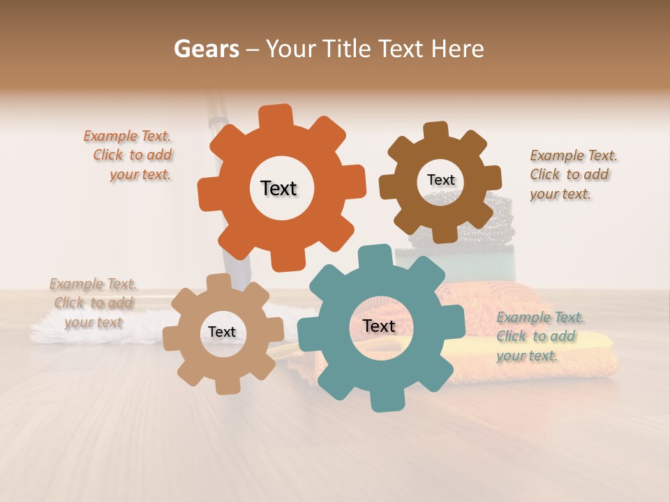 A Mop And Cleaning Supplies On A Wooden Floor PowerPoint Template