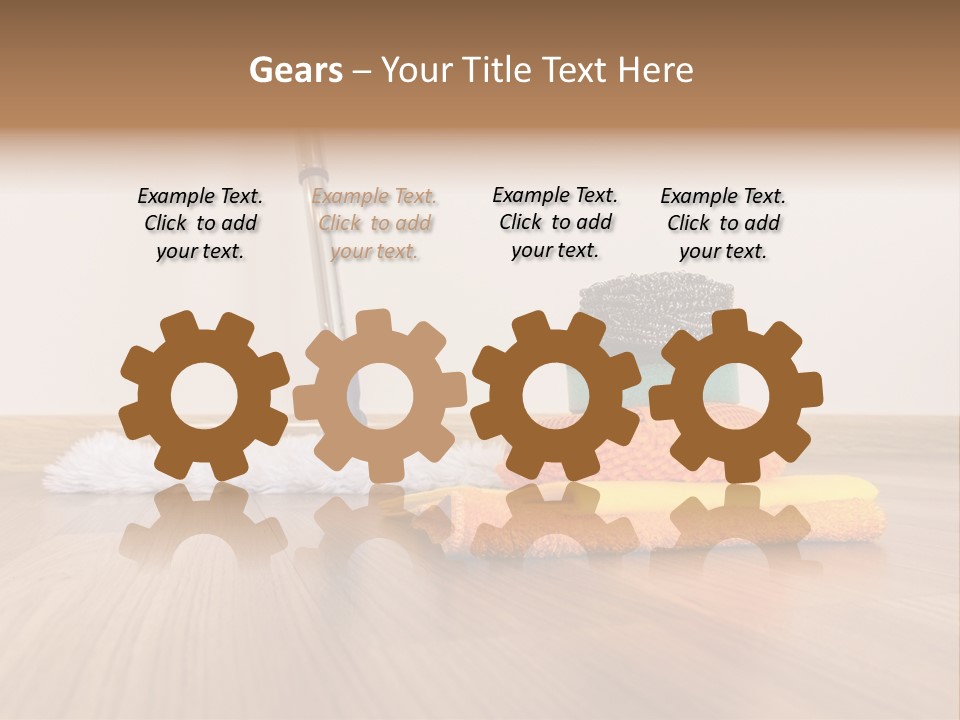 A Mop And Cleaning Supplies On A Wooden Floor PowerPoint Template