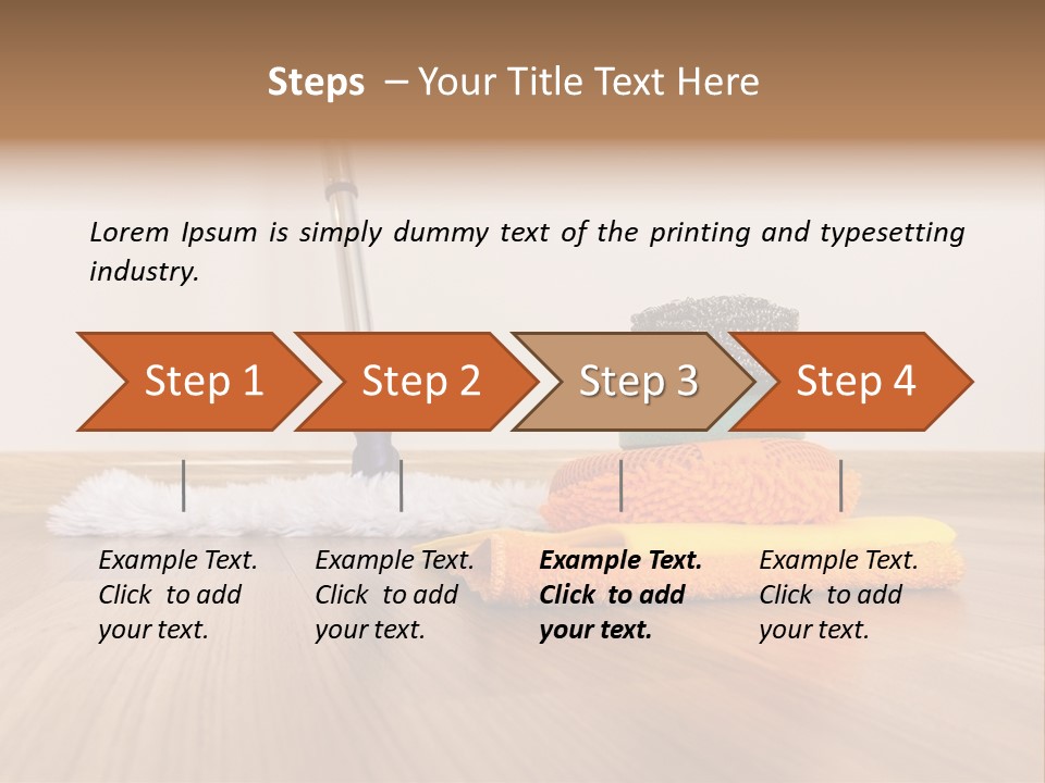 A Mop And Cleaning Supplies On A Wooden Floor PowerPoint Template