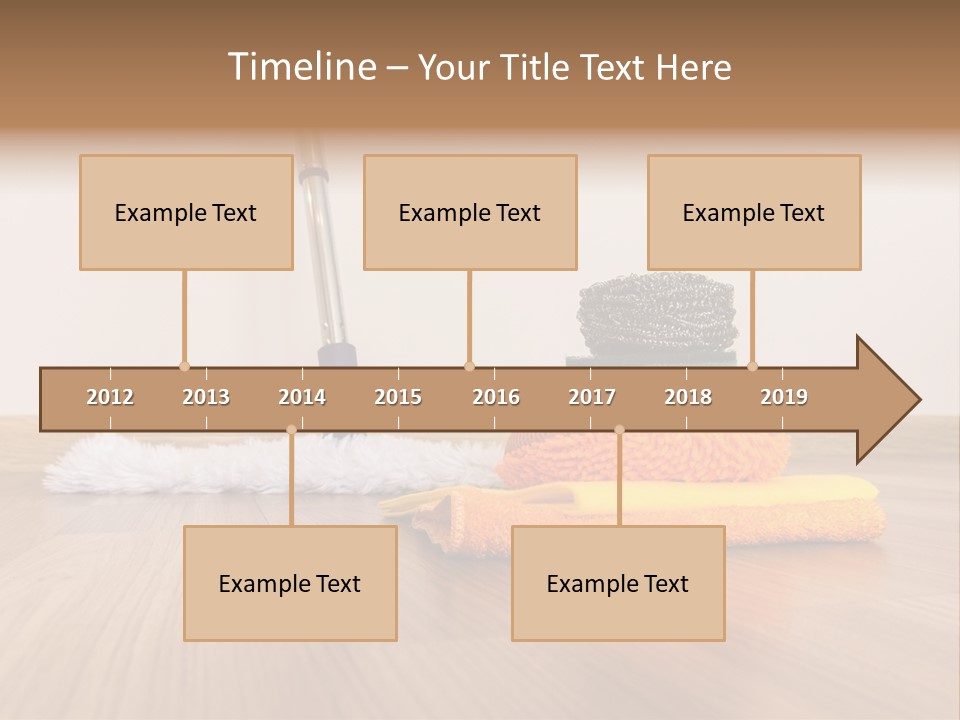 A Mop And Cleaning Supplies On A Wooden Floor PowerPoint Template