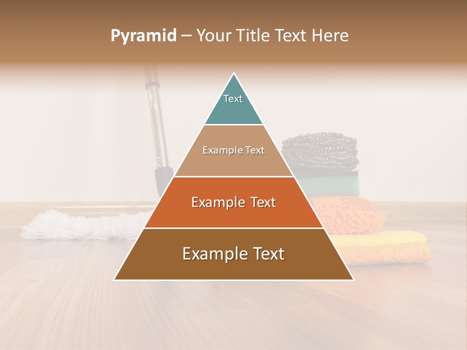 A Mop And Cleaning Supplies On A Wooden Floor PowerPoint Template