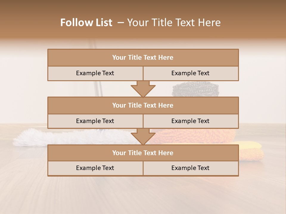 A Mop And Cleaning Supplies On A Wooden Floor PowerPoint Template
