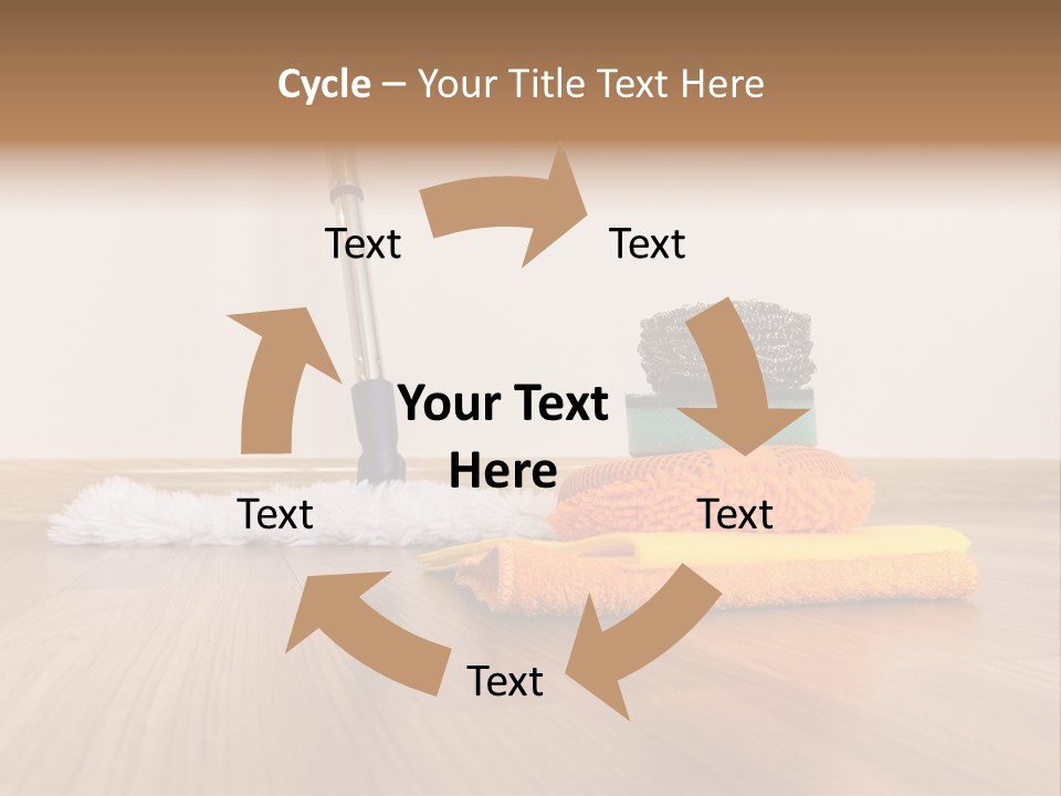 A Mop And Cleaning Supplies On A Wooden Floor PowerPoint Template
