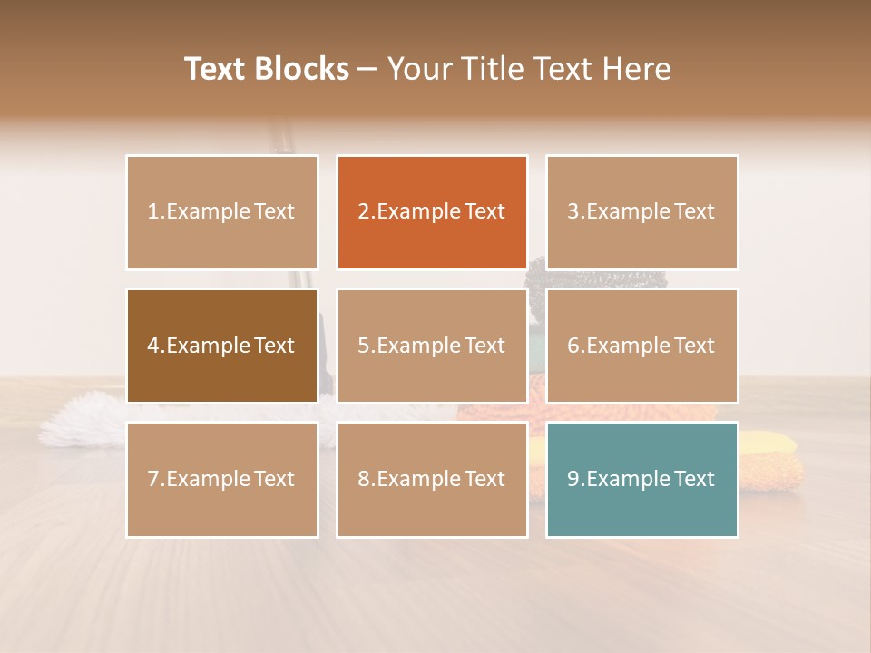 A Mop And Cleaning Supplies On A Wooden Floor PowerPoint Template