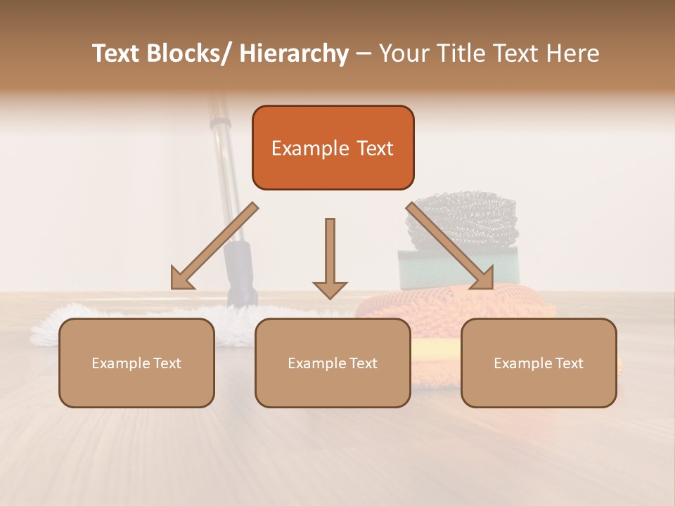 A Mop And Cleaning Supplies On A Wooden Floor PowerPoint Template